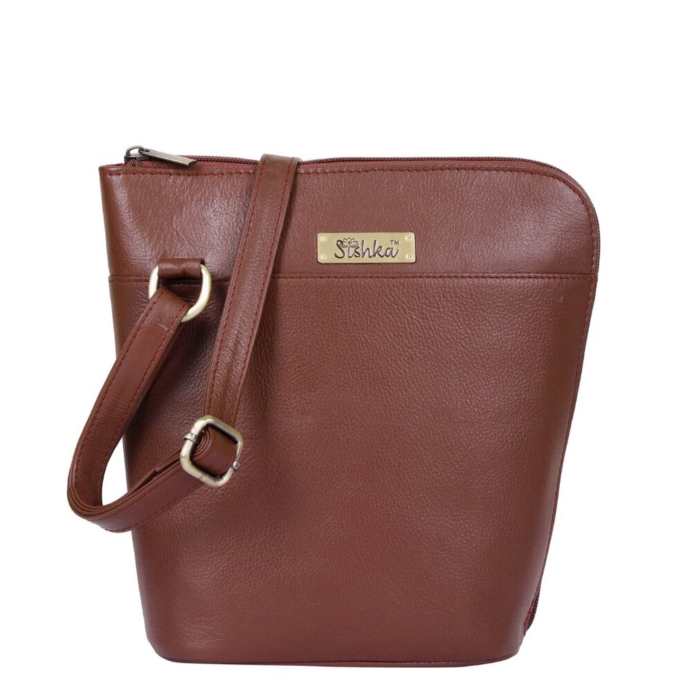 Brown Genuine Leather Crossbody Sling Bag for Women–Over The Shoulder Belt Purse
